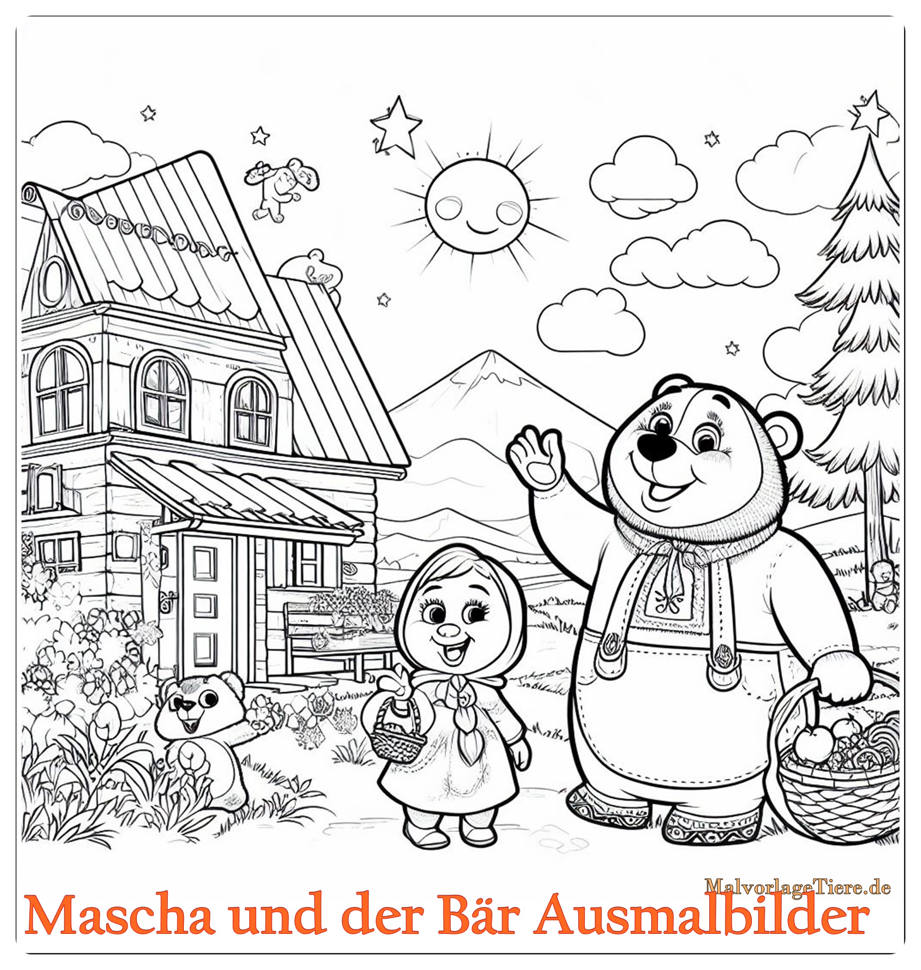 Mascha und der Bär Ausmalbilder 01 by malvorlagetiere.de