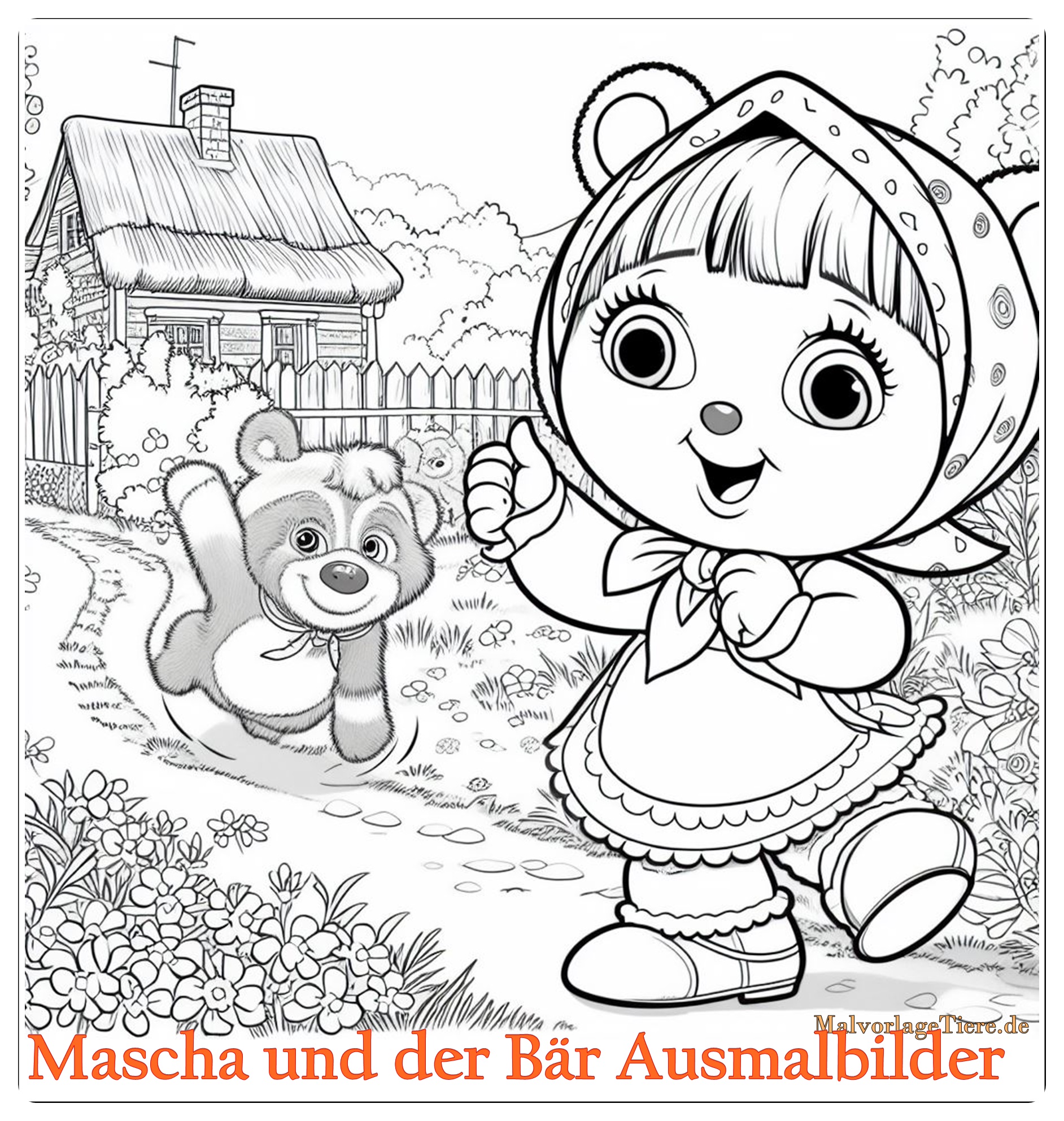 Mascha und der Bär Ausmalbilder 02 by malvorlagetiere.de