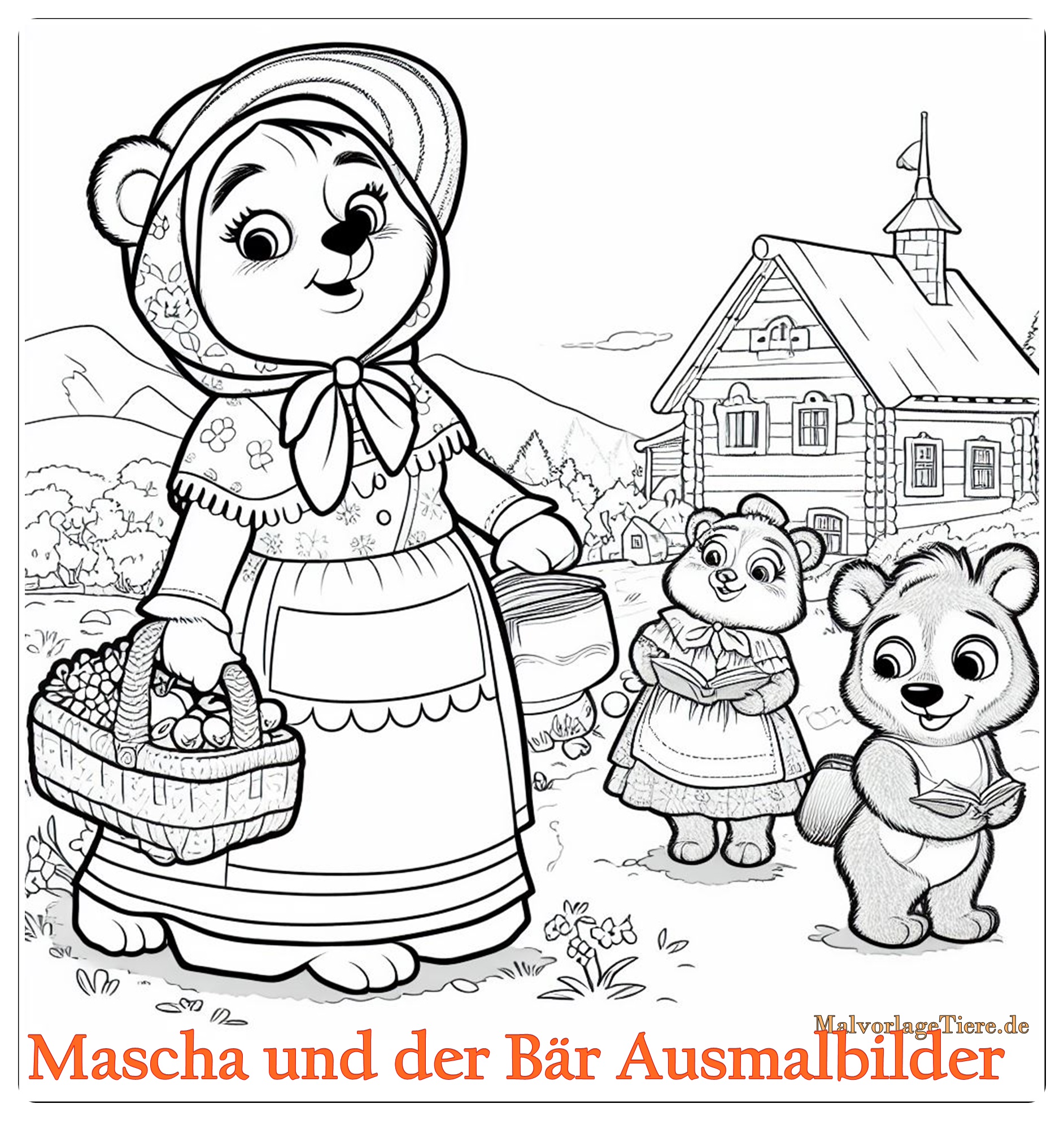 Mascha und der Bär Ausmalbilder 03 by malvorlagetiere.de