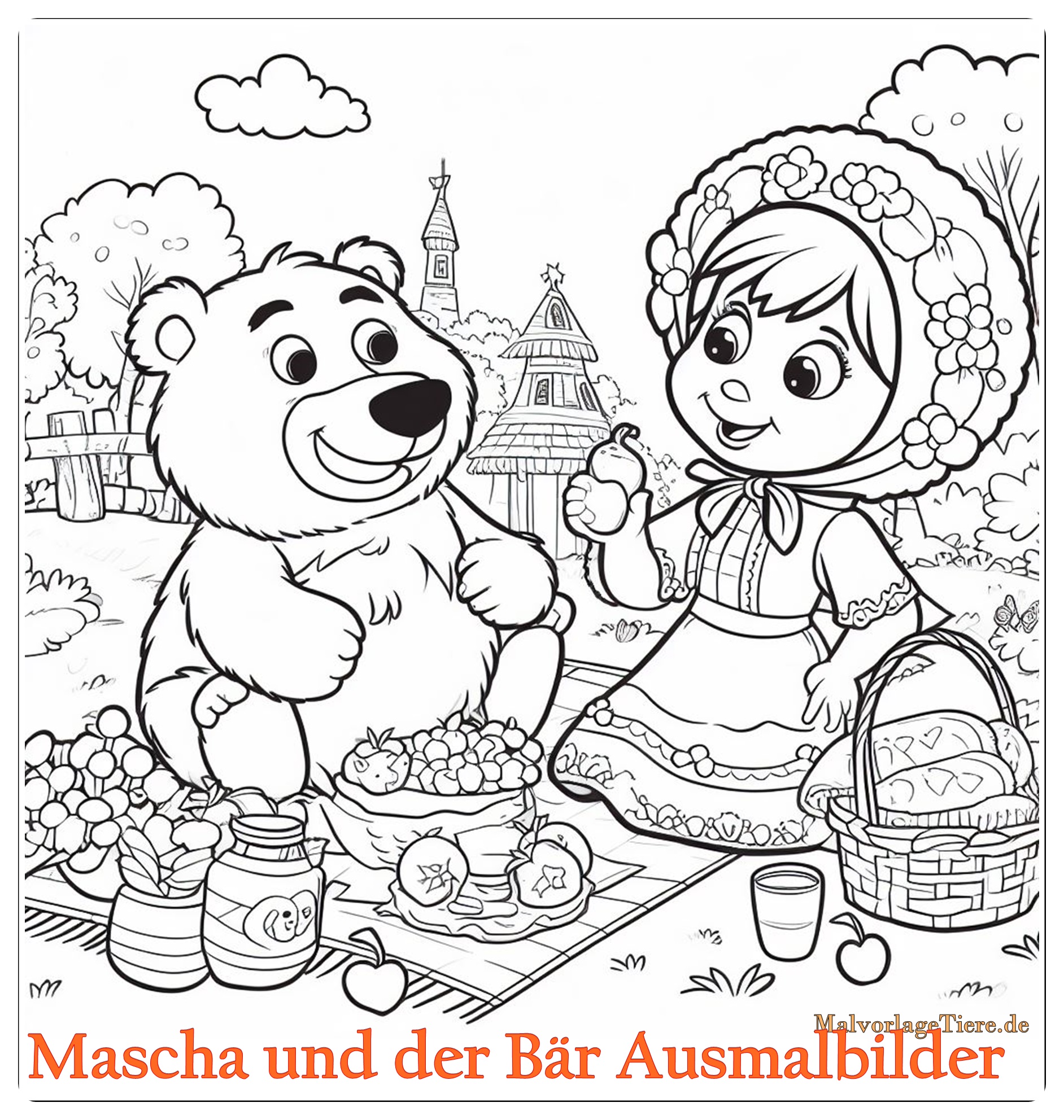 Mascha und der Bär Ausmalbilder 04 by malvorlagetiere.de