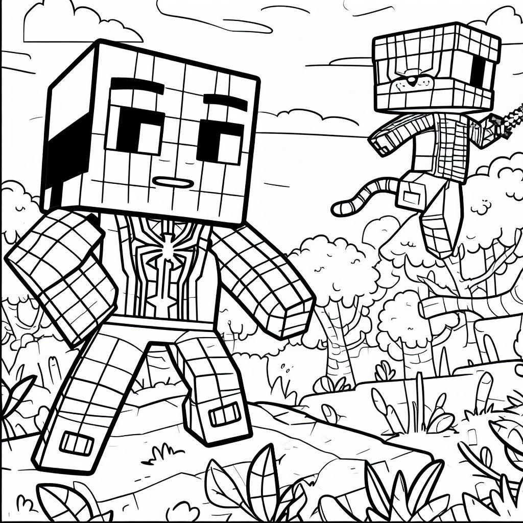 spiderman minecraft coloring pages for kids