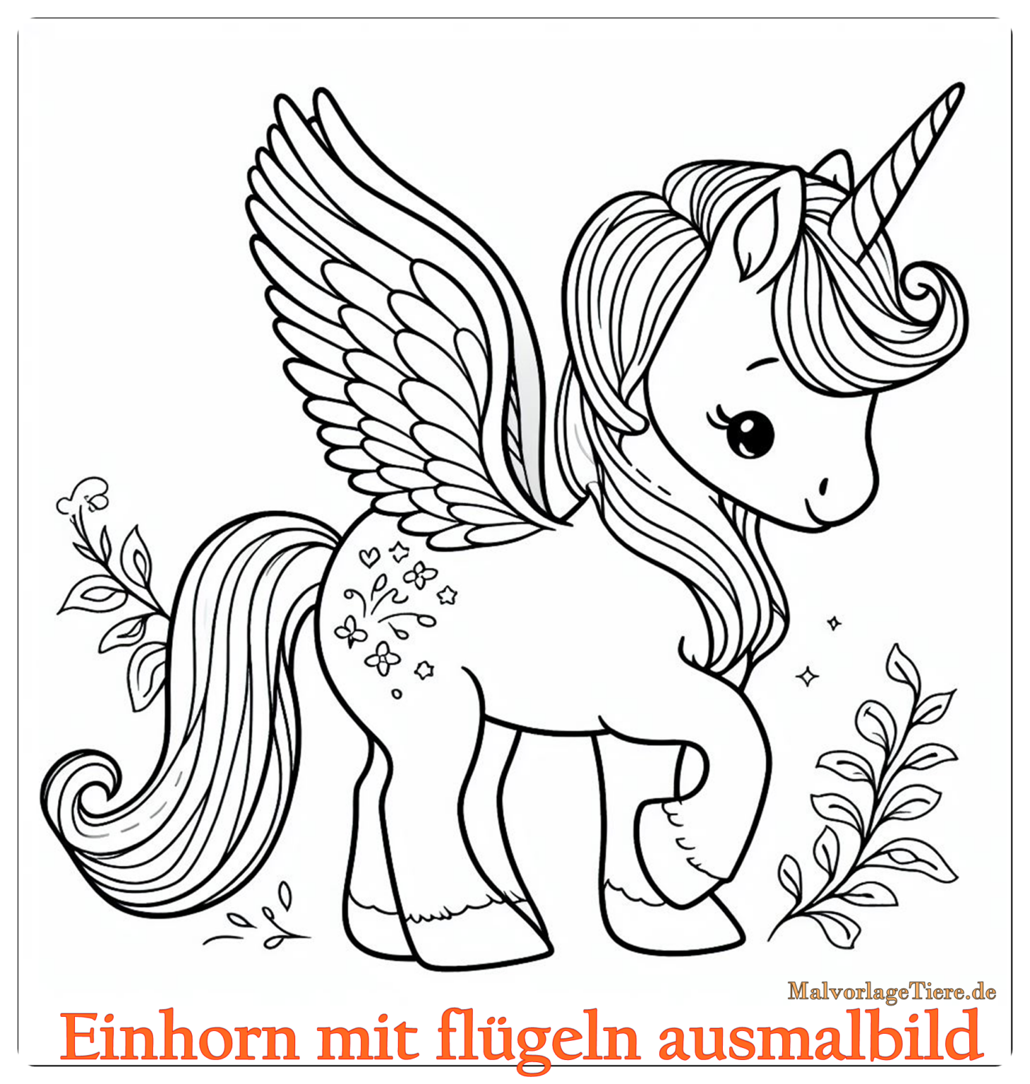 Einhorn mit flügeln ausmalbild 07 by malvorlagetiere.de