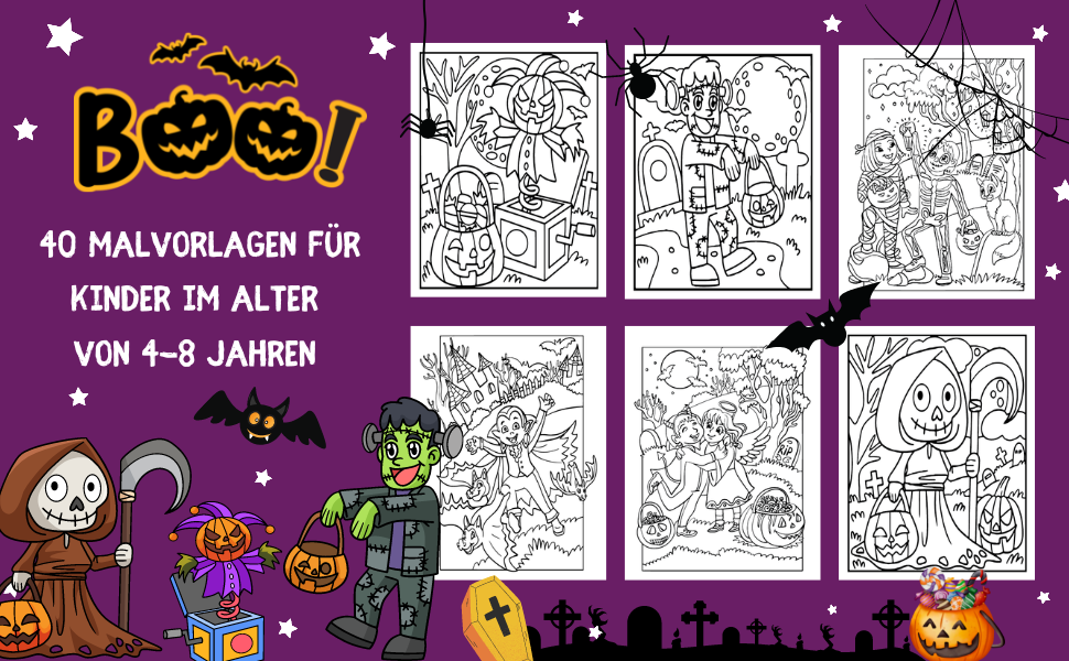 Malen mit Monstern und Gespenstern: Halloween-Ausmalbilder für kleine Künstler