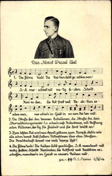 Song Postcard Horst Wessel Lied, Portrait, Partitur | akpool.co.uk