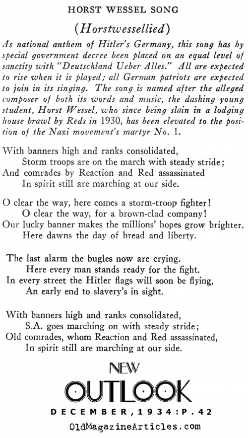 HORST WESSEL MAGAZINE ARTICLE NEWSPAPER ARTICLE | HORST WESSEL SONG