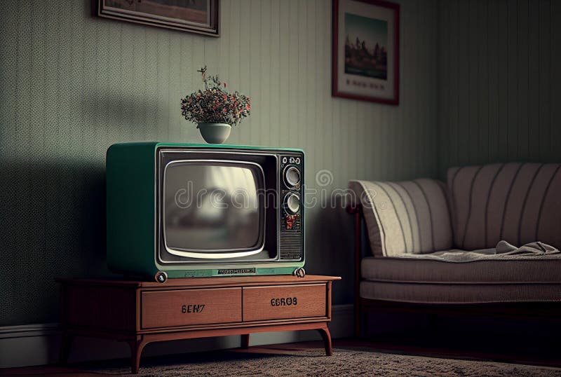 Retro Television from the Fifties, Old Fashioned Vintage Living Room