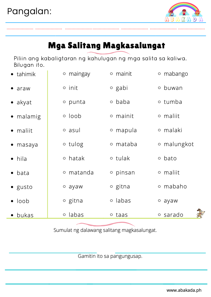 Magkasalungat Worksheet 1 Foto & Idee Magkasalungat Worksheet 1
