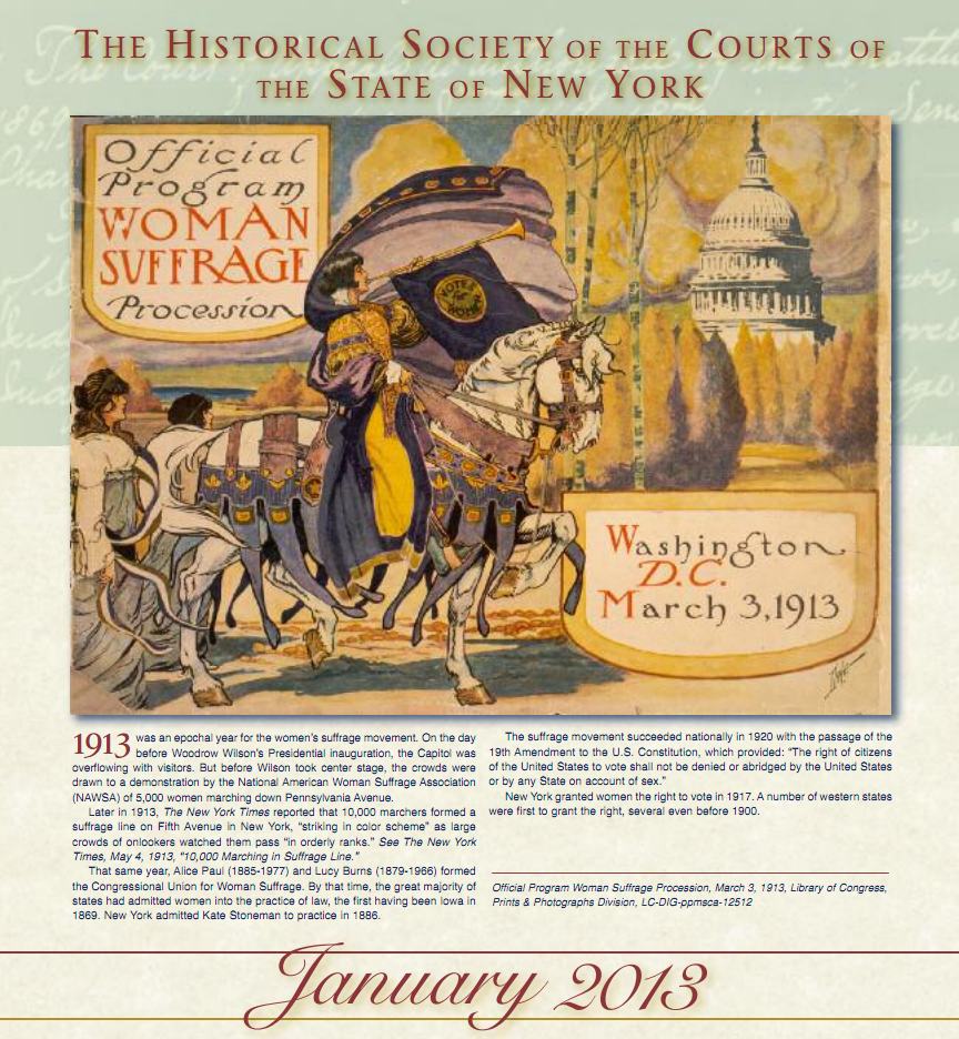 2013 Society Calendar - "100 Years Ago 1913-2013: New York Legal 