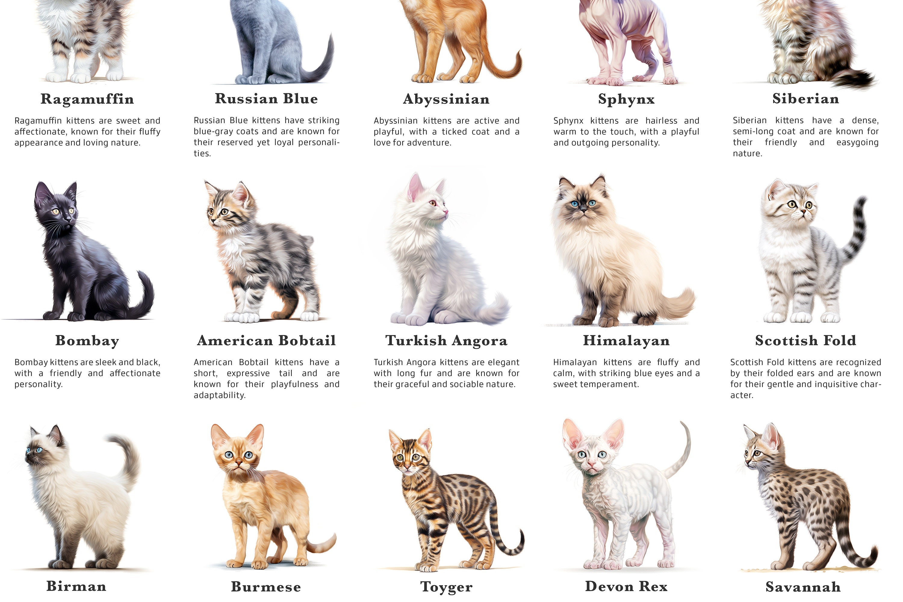  Foto zu 25 Popular Cat Breeds as Kittens, Kittens Breeds Print, Cats Poster 