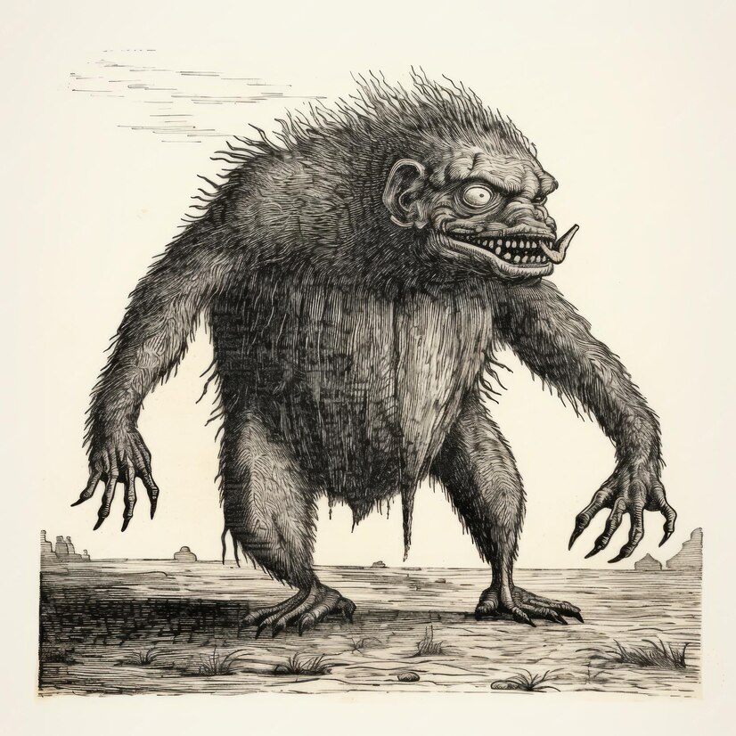 Vintage Illustration Of Grotesque Caricature Monster In Vintage Illustration Of Grotesque Caricature Monster In Motiv