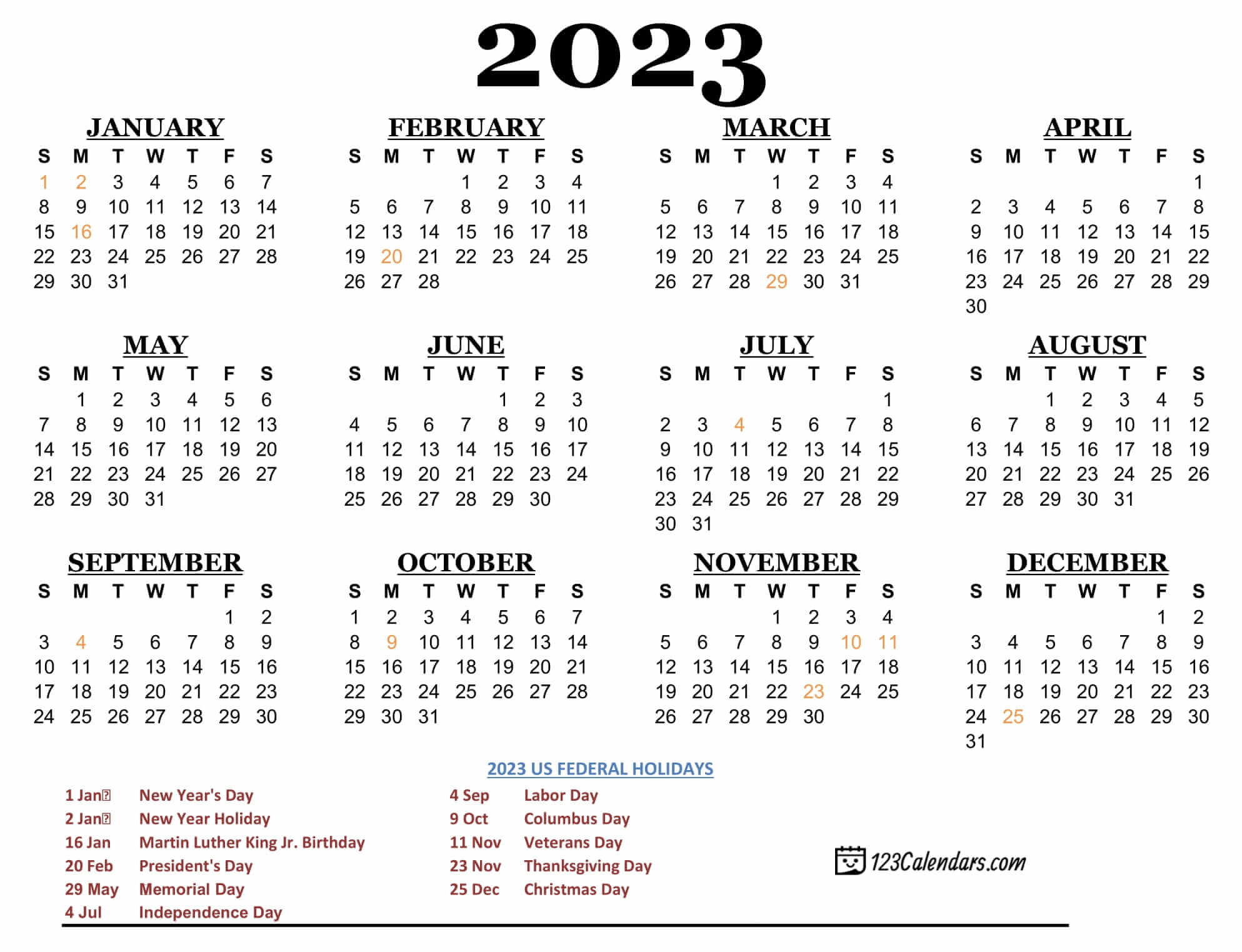 123Calendars.com Year 2023 Calendar Templates