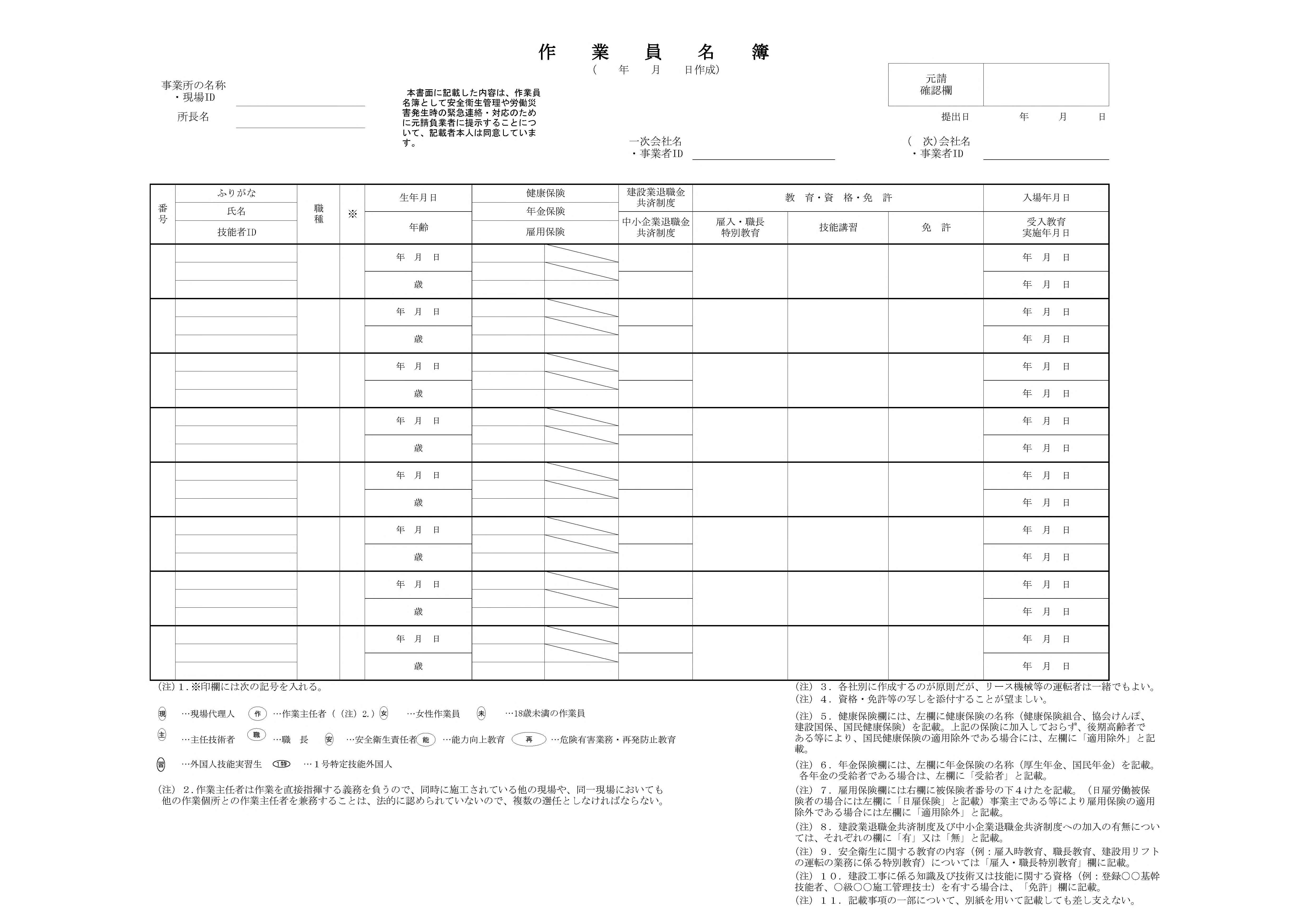  Foto zu 建設産業・不動産業：作業員名簿（作成例） - 国土交通省 