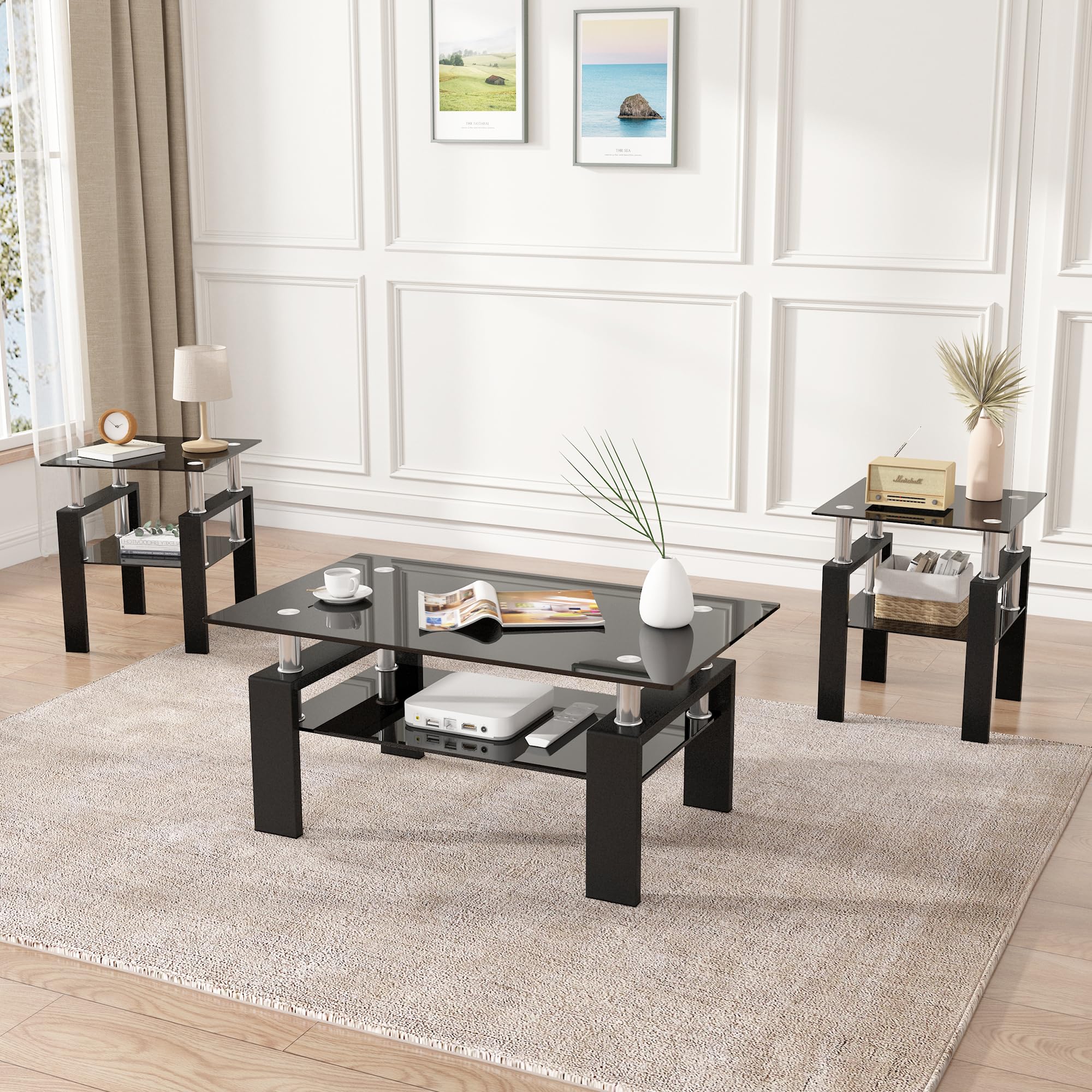 Kreatives Bild zu Amazon.com: 3 Piece Living Room Table Set, Glass Coffee Table and End Amazon.com: 3 Piece Living Room Table Set, Glass Coffee Table and End Illustration