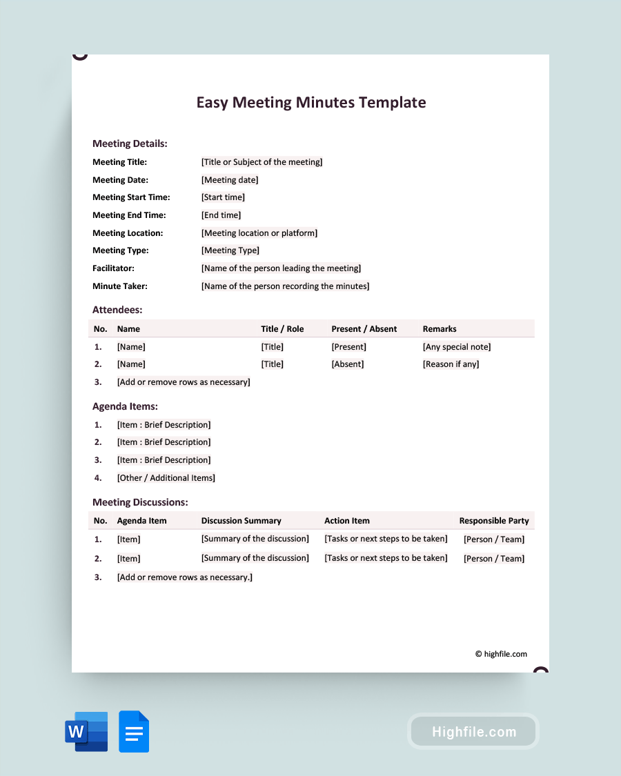Vorlage: Free Editable Meeting Minutes Templates - Highfile Free Editable Meeting Minutes Templates - Highfile Motiv