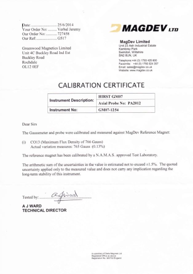 Vorlage: Certificates - Greenwood Magnetics Foto zu Certificates - Greenwood Magnetics