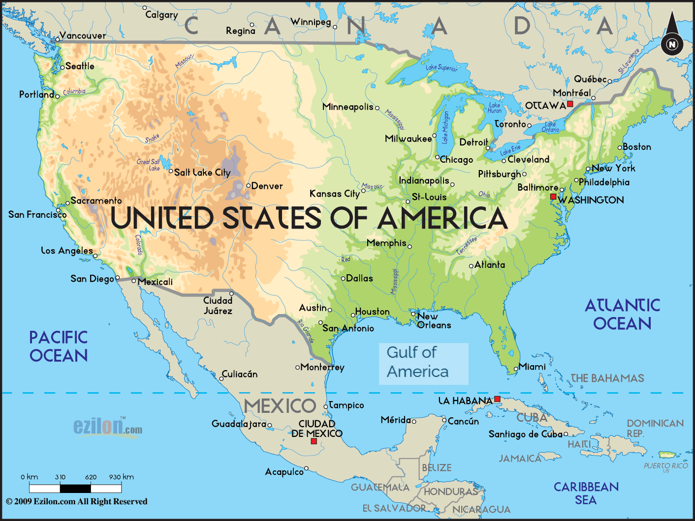 Vorlage: Geographical Map of the United States of America - Ezilon Maps Foto zu Geographical Map of the United States of America - Ezilon Maps