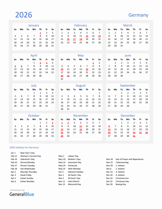 Kreatives Bild zu Germany 2026 Calendar with Holidays Germany 2026 Calendar with Holidays Bildidee