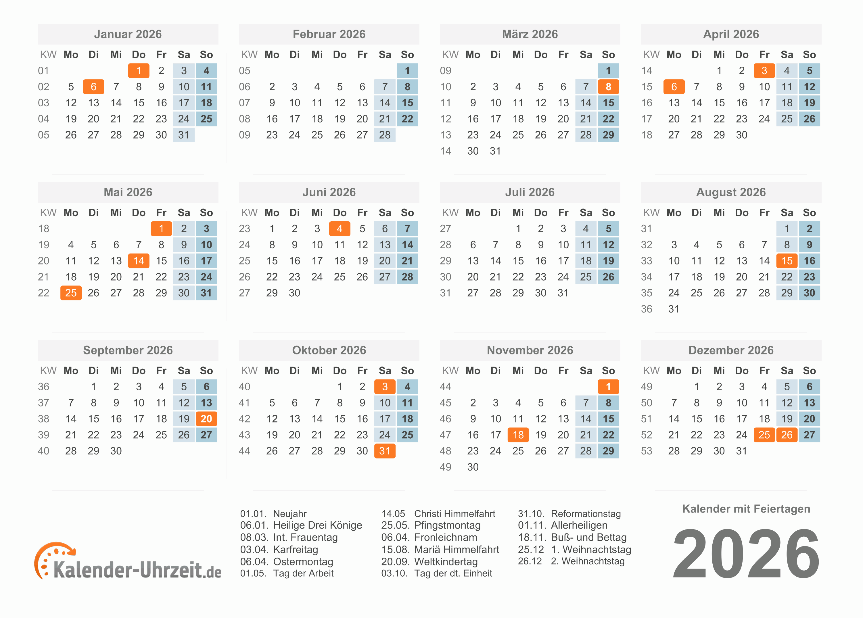 Kreatives Bild zu Kalender 2026 Zum Ausdrucken Mit Feiertagen Kalender 2026 Zum Ausdrucken Mit Feiertagen Bildidee